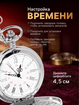 Часы карманные «Классика», кварцевые, длина цепочки 40 см, циферблат d=4.5 см, под гравировку