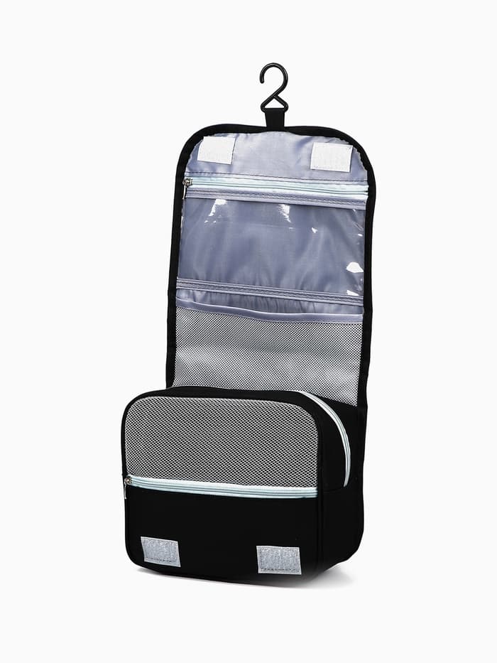 Косметичка-несессер дорожная на молнии, липучках, с крючком, чёрная