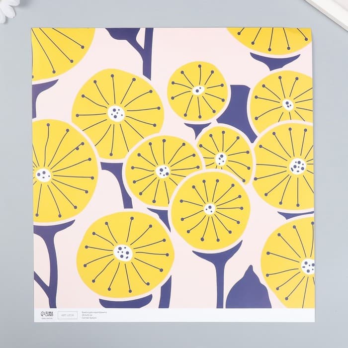 Бумага для скрапбукинга «Жёлтые цветы», плотность 180 г, 30.5×32 см