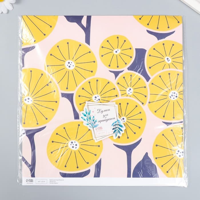 Бумага для скрапбукинга «Жёлтые цветы», плотность 180 г, 30.5×32 см