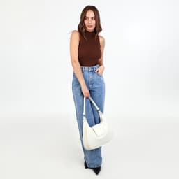 Сумка - мешок женская на молнии, 34×26×8 см, белая