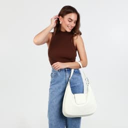 Сумка - мешок женская на молнии, 34×26×8 см, белая