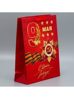 Пакет подарочный ламинированный, упаковка, «С победой», 9 мая, L 31×40×11 см