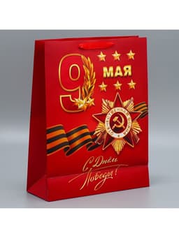 Пакет подарочный ламинированный, упаковка, «С победой», 9 мая, L 31×40×11 см