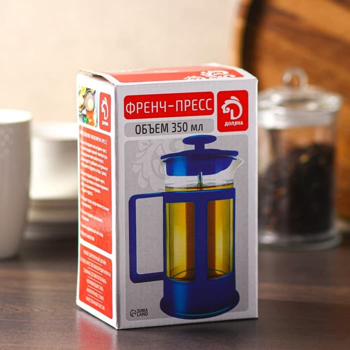Заварочный чайник френч-пресс Доляна «Классика», 350 мл, стекло, красный