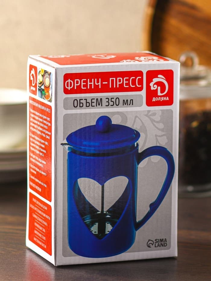 Заварочный чайник френч-пресс Доляна «Комплимент», 350 мл, стекло, бирюзовый