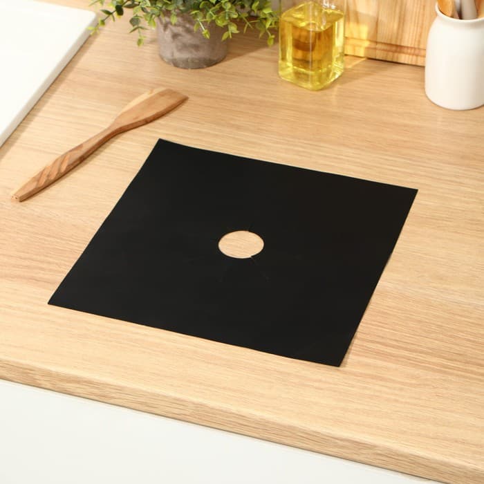 Защитное покрытие для газовой плиты Доляна, 4 шт., тефлон, чёрное