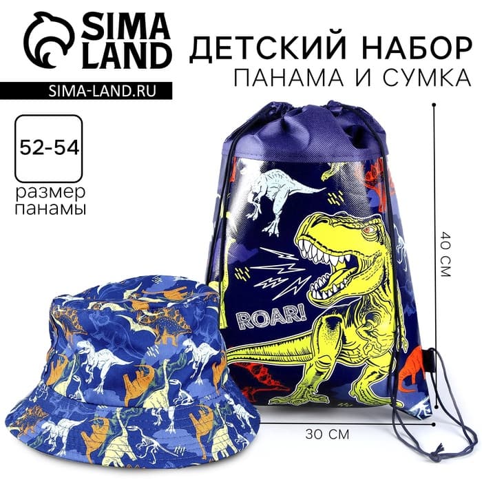 Панама и мешок для обуви «Динозавр», р-р. 52-54 см