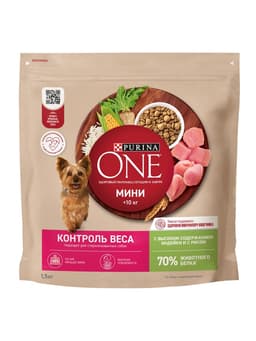 Сухой корм Purina One mini «Здоровый вес» для мелких пород, индейка/рис, 1.5 кг