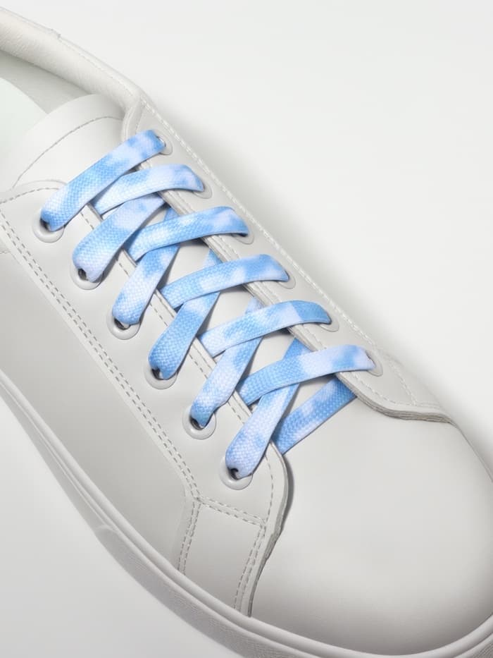 Шнурки для обуви, пара, плоские, 8 мм, 120 см, белые/голубые