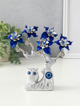 Фигурка от сглаза «Цветущее дерево. Филин со слитком золота», серебро, синий, 16×5.5×18.5 см
