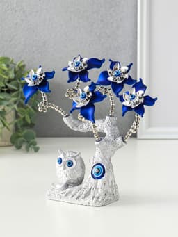 Фигурка от сглаза «Цветущее дерево. Филин со слитком золота», серебро, синий, 16×5.5×18.5 см
