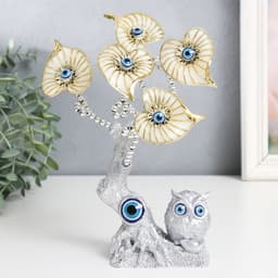Фигурка от сглаза «Цветущее дерево, листья-сердце. Филин», серебро, 15×5.7×20 см