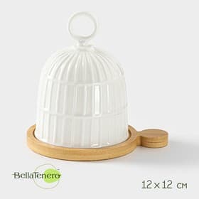 Лимонница BellaTenero, 12×12 см, на деревянной подставке, фарфор, белая