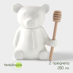 Ёмкость для мёда BellaTenero «Мишка», 280 мл, 14.5×12 см, с ложкой, фарфор, белая