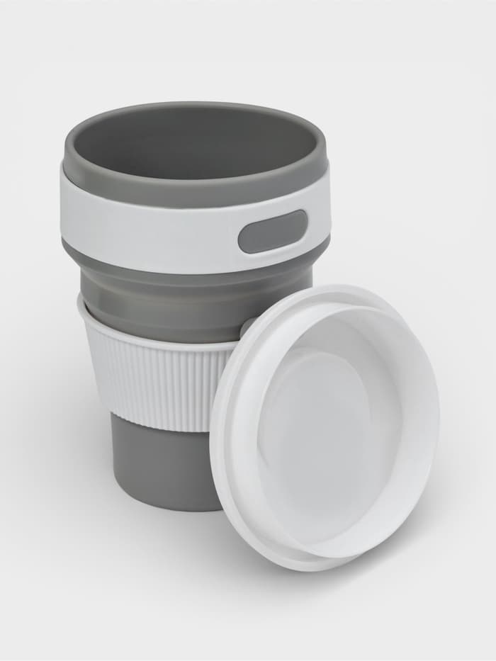 Стакан складной с крышкой Доляна «С собой», 350 мл, 8.5×14 см, серый