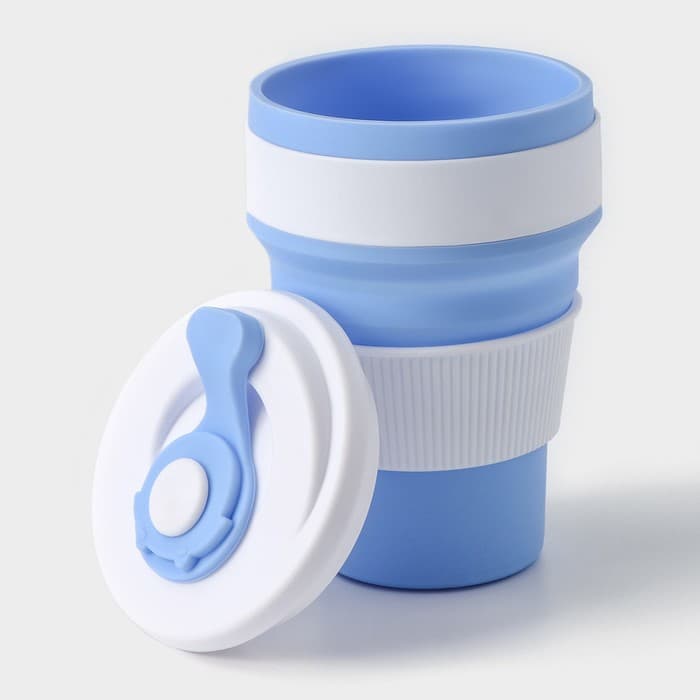 Стакан складной с крышкой Доляна «С собой», 350 мл, 8.5×14 см, голубой