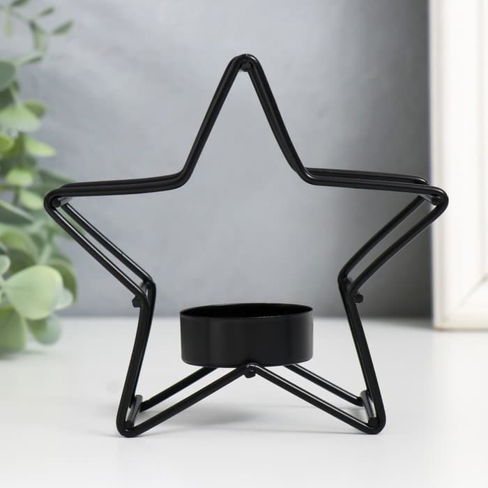 Подсвечник на 1 свечу «Звезда», металл, d=3.8 см, чёрный, 12×5×11.8 см