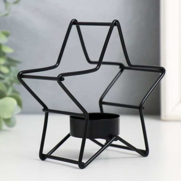 Подсвечник на 1 свечу «Звезда», металл, d=3.8 см, чёрный, 12×5×11.8 см