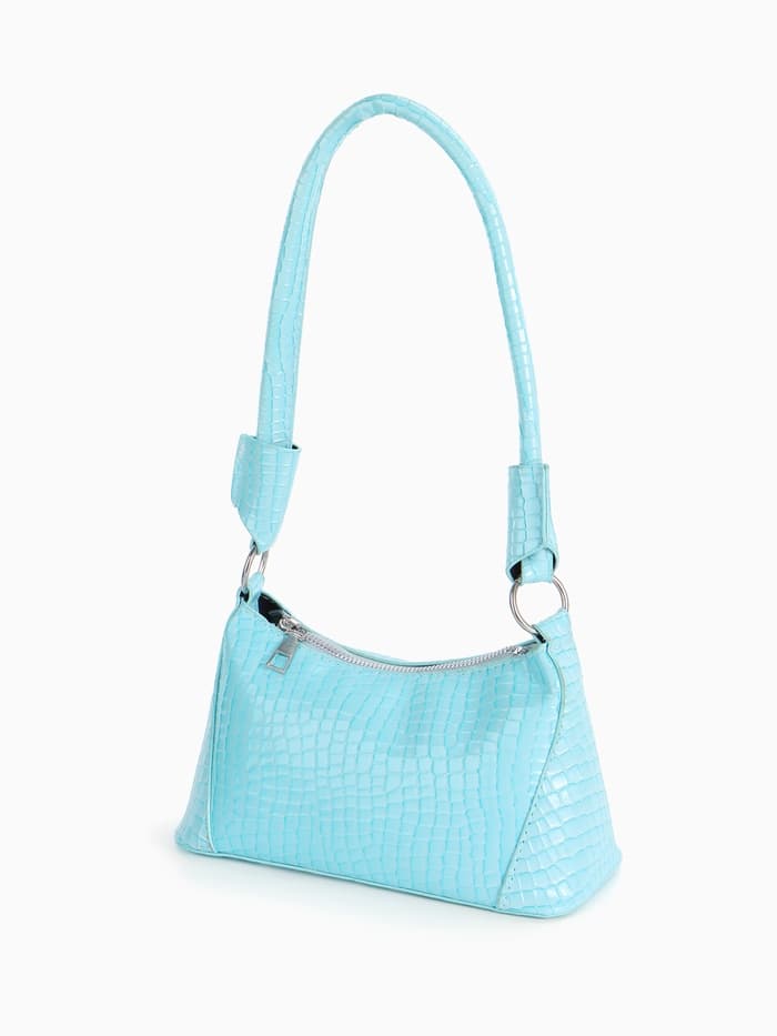 Сумка женская багет на молнии, 21.5×9×13.5 см, голубая