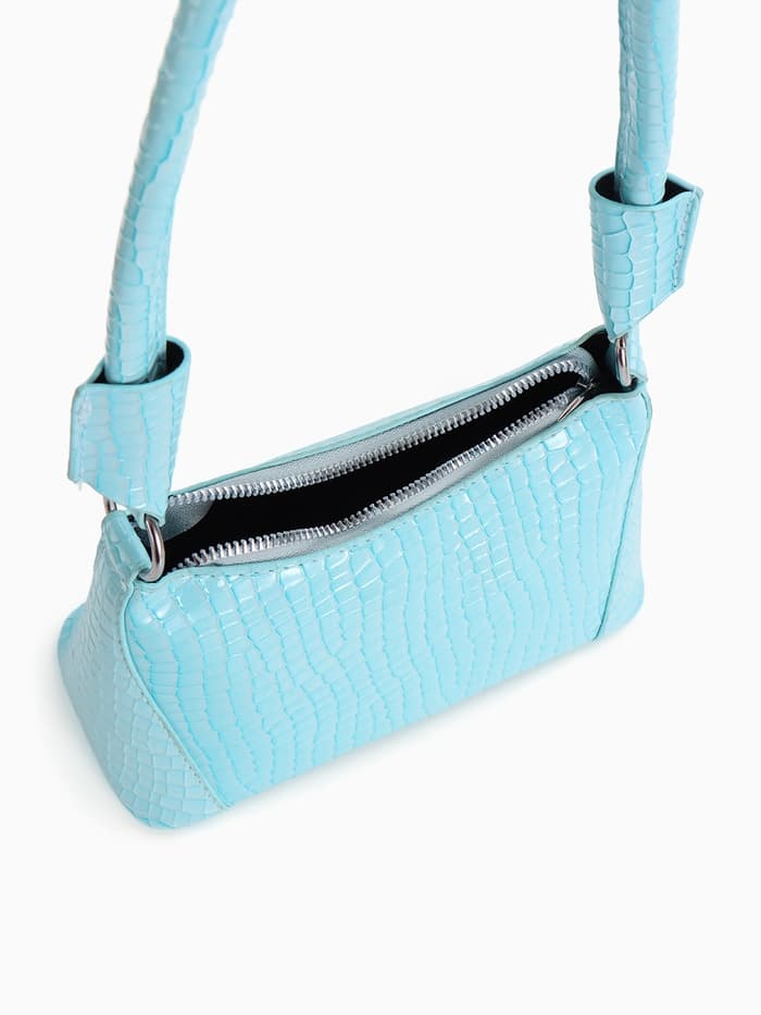 Сумка женская багет на молнии, 21.5×9×13.5 см, голубая