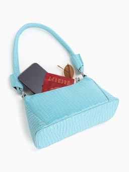 Сумка женская багет на молнии, 21.5×9×13.5 см, голубая