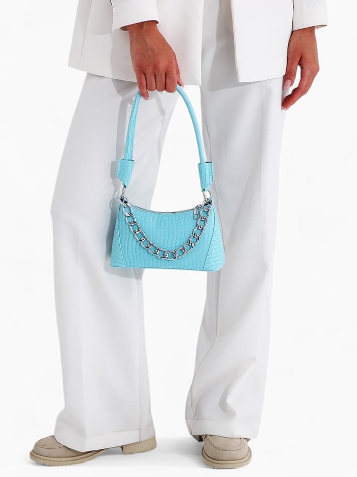 Сумка женская багет на молнии, 21.5×9×13.5 см, голубая