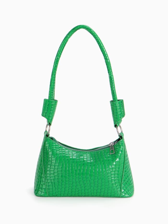 Сумка женская багет на молнии, 21.5×9×13.5 см, зелёная