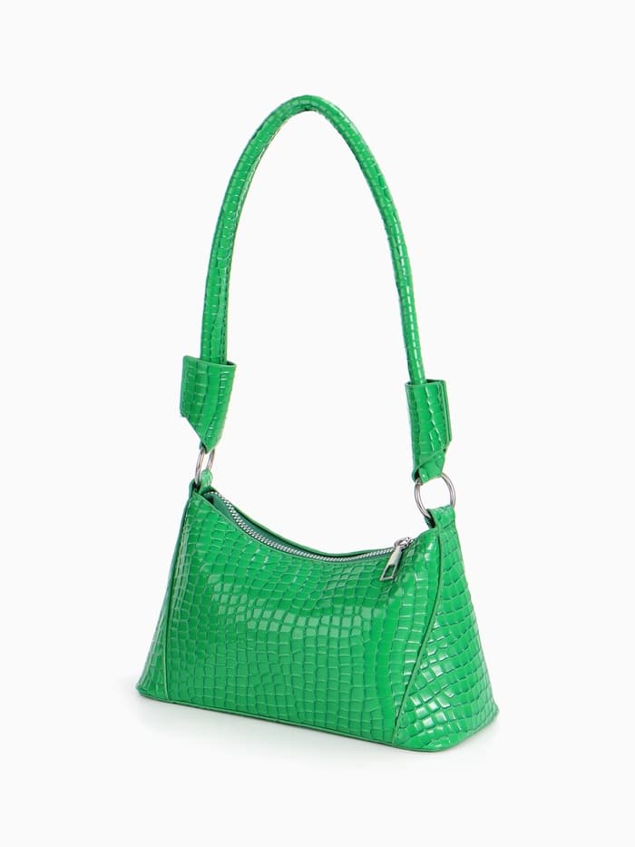 Сумка женская багет на молнии, 21.5×9×13.5 см, зелёная