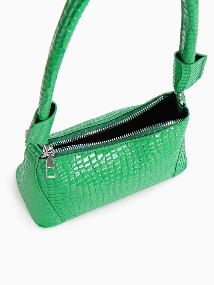 Сумка женская багет на молнии, 21.5×9×13.5 см, зелёная