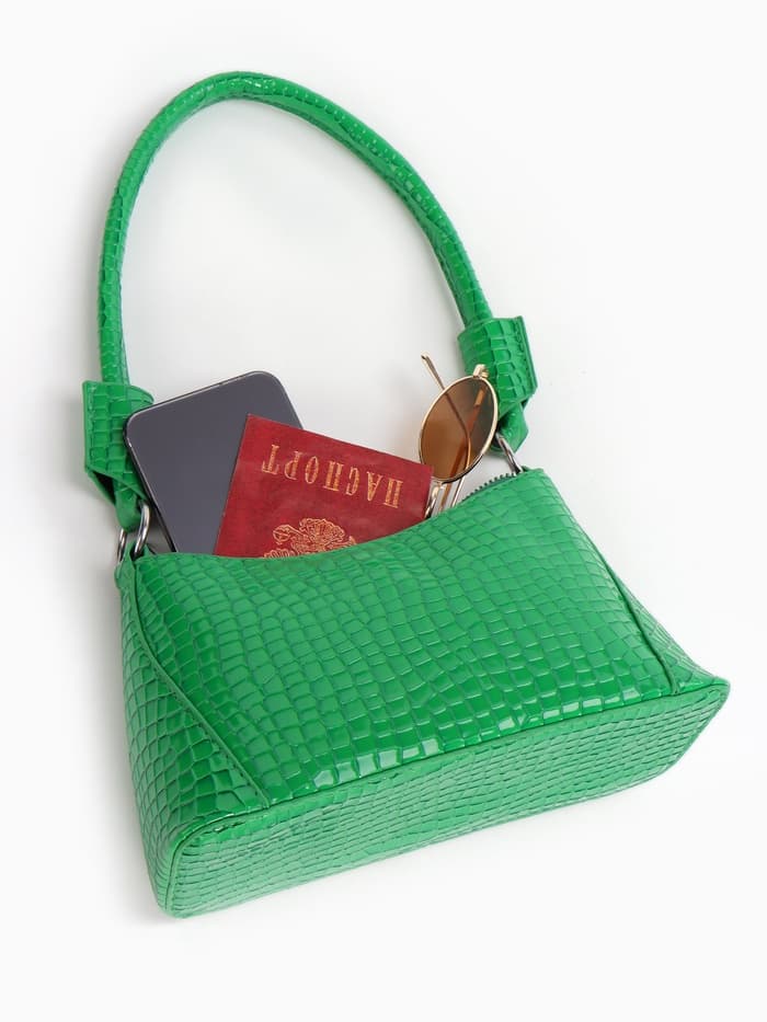 Сумка женская багет на молнии, 21.5×9×13.5 см, зелёная