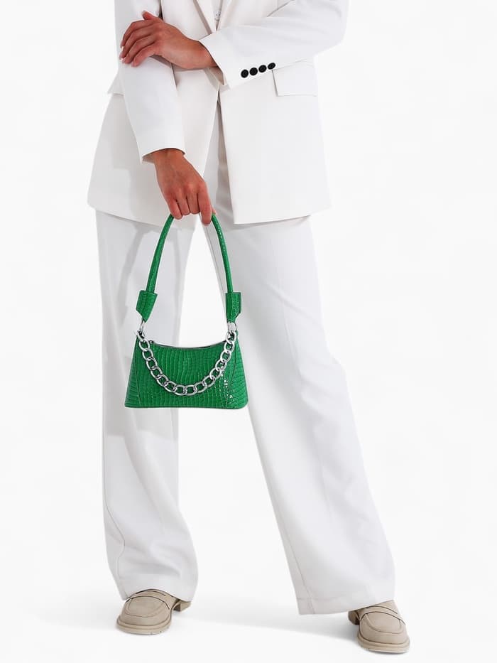 Сумка женская багет на молнии, 21.5×9×13.5 см, зелёная