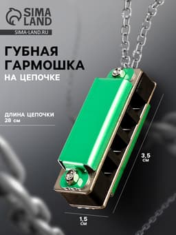 Губная гармошка Music Life 4 отверстия, 8 тонов, 3.5×1.5×1 см, цепь 28 см, зеленая