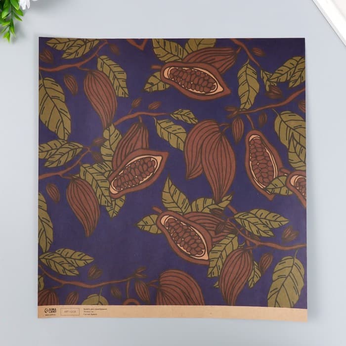 Бумага для скрапбукинга двусторонняя крафт «Какао и цветы», плотность 180 г, 30.5×32 см