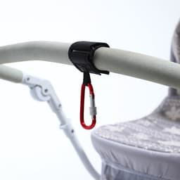 Крючок карабин для сумок на коляску, на липучке, экокожа, красный