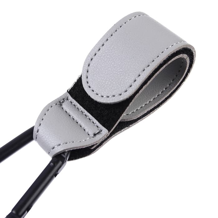 Крючок карабин для сумок на коляску, на липучке, экокожа, серый