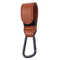 Крючок карабин для сумок на коляску, на липучке, экокожа, коричневый