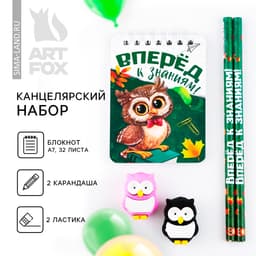 Подарочный набор «Вперёд к знаниям!», ластики 2 шт., карандаши HB 2 шт., блокнот А7