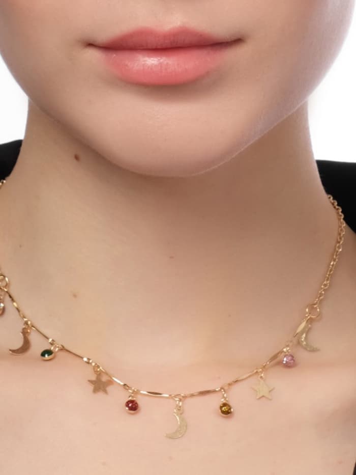 Чокер «Полумесяц», цветной в золоте, 35 см