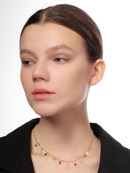 Чокер «Полумесяц», цветной в золоте, 35 см