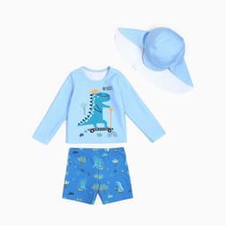 Купальник детский (лонгслив, шортики, панамка) «Крошка Я. Дино», рост 80-86 см, голубой