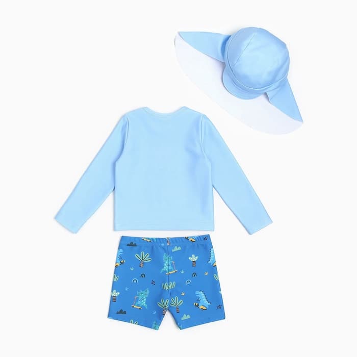 Купальник детский (лонгслив, шортики, панамка) «Крошка Я. Дино», рост 80-86 см, голубой
