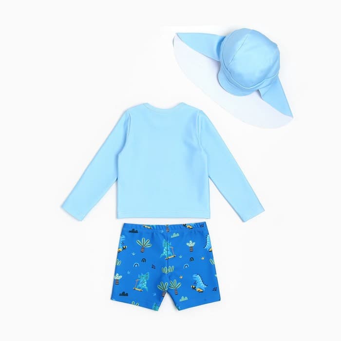 Купальник детский (лонгслив, шортики, панамка) «Крошка Я. Дино», рост 80-86 см, голубой