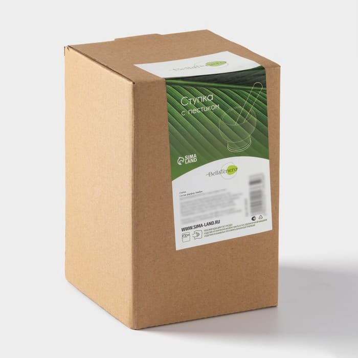 Ступка для специй BellaTenero, 380 мл, с пестиком, на бамбуковой подставке, фарфор, белая