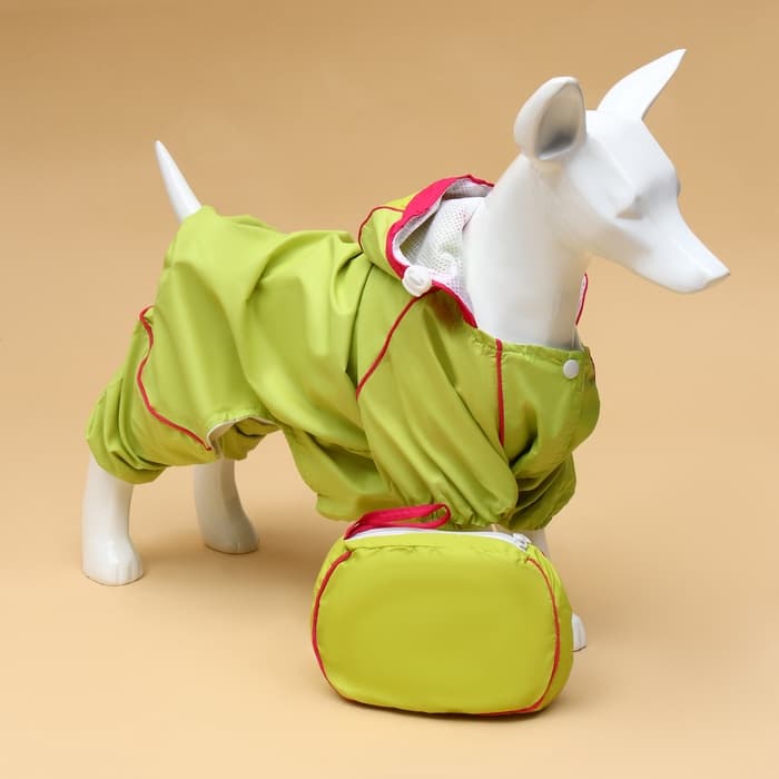 Комбинезон для собак, демисезонный, размер XS, ДС 21, Ог 29, ОШ 19 см, с сумкой, салатовый