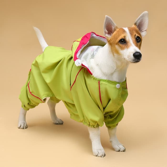 Комбинезон для собак, демисезонный, размер М ДС 29, Ог 37, ОШ 27 см, с сумкой, салатовый