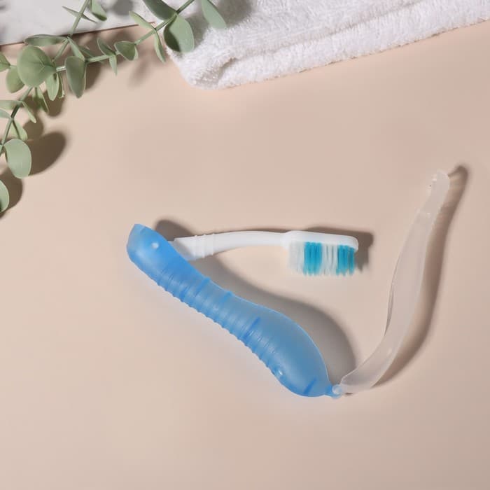 Зубная щётка, складная, 18.3×2.7/11×2.7(±1) см, синяя, белая
