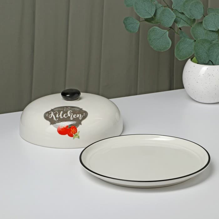 Блинница с крышкой, 23×9.7 см, керамика, белая