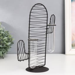 Фигурка с колбами (вазонами) «Кактус. Штрихи», чёрный, 15×9×26 см