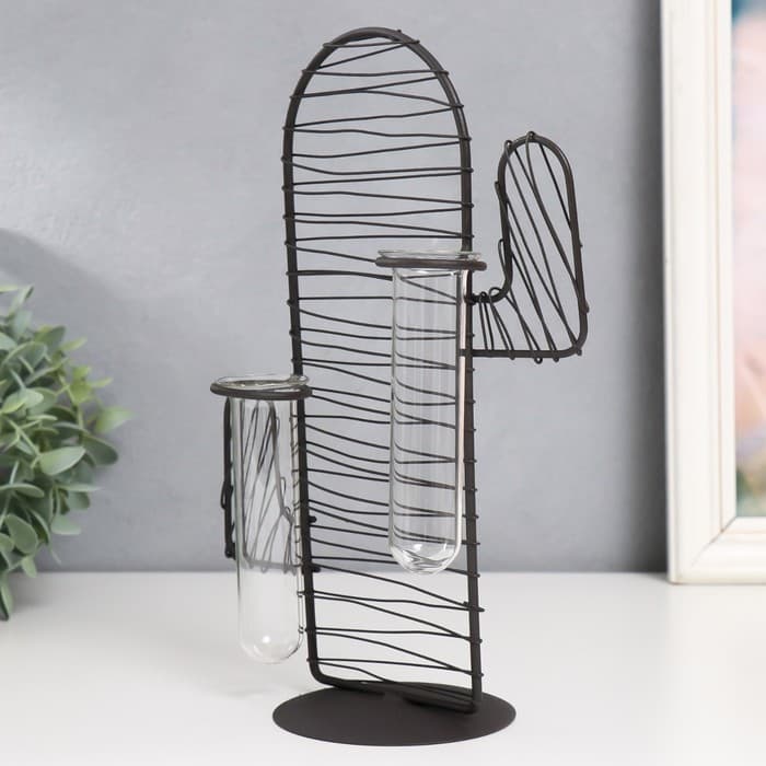 Фигурка с колбами (вазонами) «Кактус. Штрихи», чёрный, 15×9×26 см